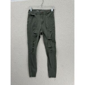 SWS‎ x Denim Co Cali Jeans Women Size 7 Green Ultra High Rise Skinny Raw Hem
